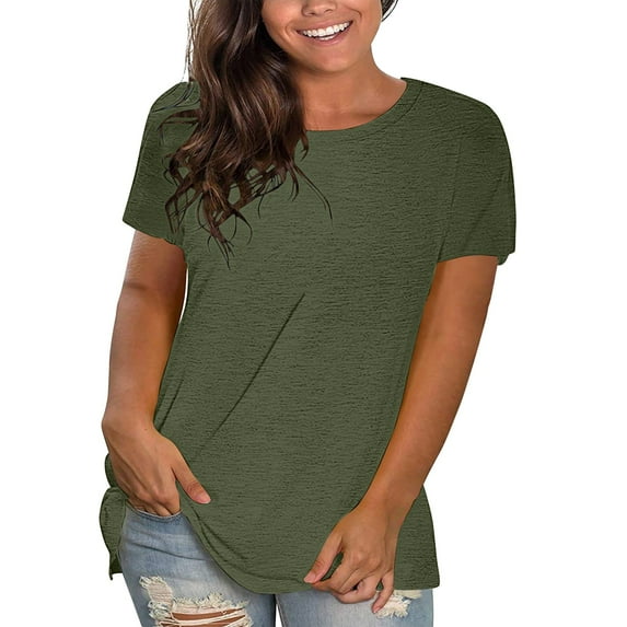 Green Women's Short Sleeve T-shirt, Women'S Casual Solid Color Cotton Tops Round Neck Short Sleeve Tops Shirts Loose Shirts T Shirts Casual Loose Tops,Women's Short sleeve T-shirt XL