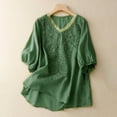 thumbnail image 1 of Green Women's Short Sleeve T-shirt, Women'S Embroidered Blouse Cotton Linen Puff Short Sleeve Crew Neck Boho Top Summer Casual Loose Fit T Shirts,Women's Short sleeve T-shirt M, 1 of 5