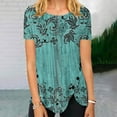 thumbnail image 1 of Green Women's Short Sleeve T-shirt, Women'S Summer Round Neck Retro Flower Print Irregular Hem Loose Casual Top,Women's Short sleeve T-shirt XL, 1 of 5
