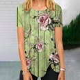 thumbnail image 1 of Green Women's Short Sleeve T-shirt, Women'S Summer Round Neck Retro Flower Print Irregular Hem Loose Casual Top XXL, 1 of 5
