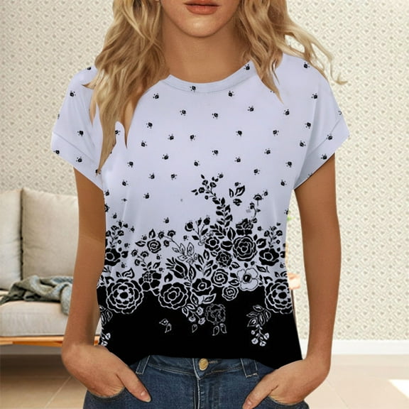 Green Women's Short Sleeve T-shirt, Womens Summer Tops Short Sleeve Shirts Crew Neck Cute Trendy Tunic Blouses,Women's Short sleeve T-shirt L