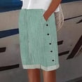 thumbnail image 1 of Green Women's Shorts, Women'S Cotton And Linen Striped Elastic Waistband High Waistband Pockets Side Buttons Loose Casual Pants Three Quarter Pants,Women's Shorts 3XL, 1 of 9