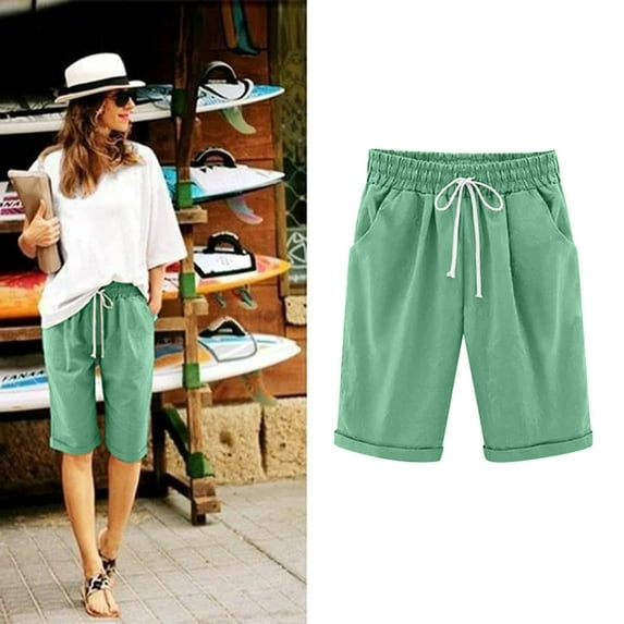 Green Women's Sweat Shorts Ladies Casual Pocket Thin Outer Wear Elastic Belt In Trousers Large Size Loose Pants Comfy Shorts for Women