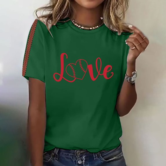 Green Womens Blouses 2025 Summer Women's Baseball Print T Shirt Ladies Tops and Blouses
