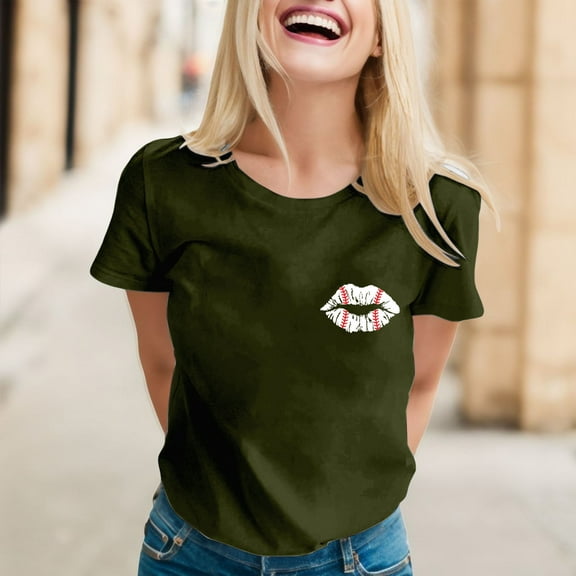 Green Womens Blouses Women Daily Casual Printed Short Sleeve O Neck T Shirt Tops Ladies Tops and Blouses