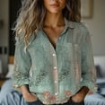 thumbnail image 1 of Green Womens Blouses Women's Long Sleeved Printed Button Down Shirt Ladies Tops and Blouses, 1 of 5