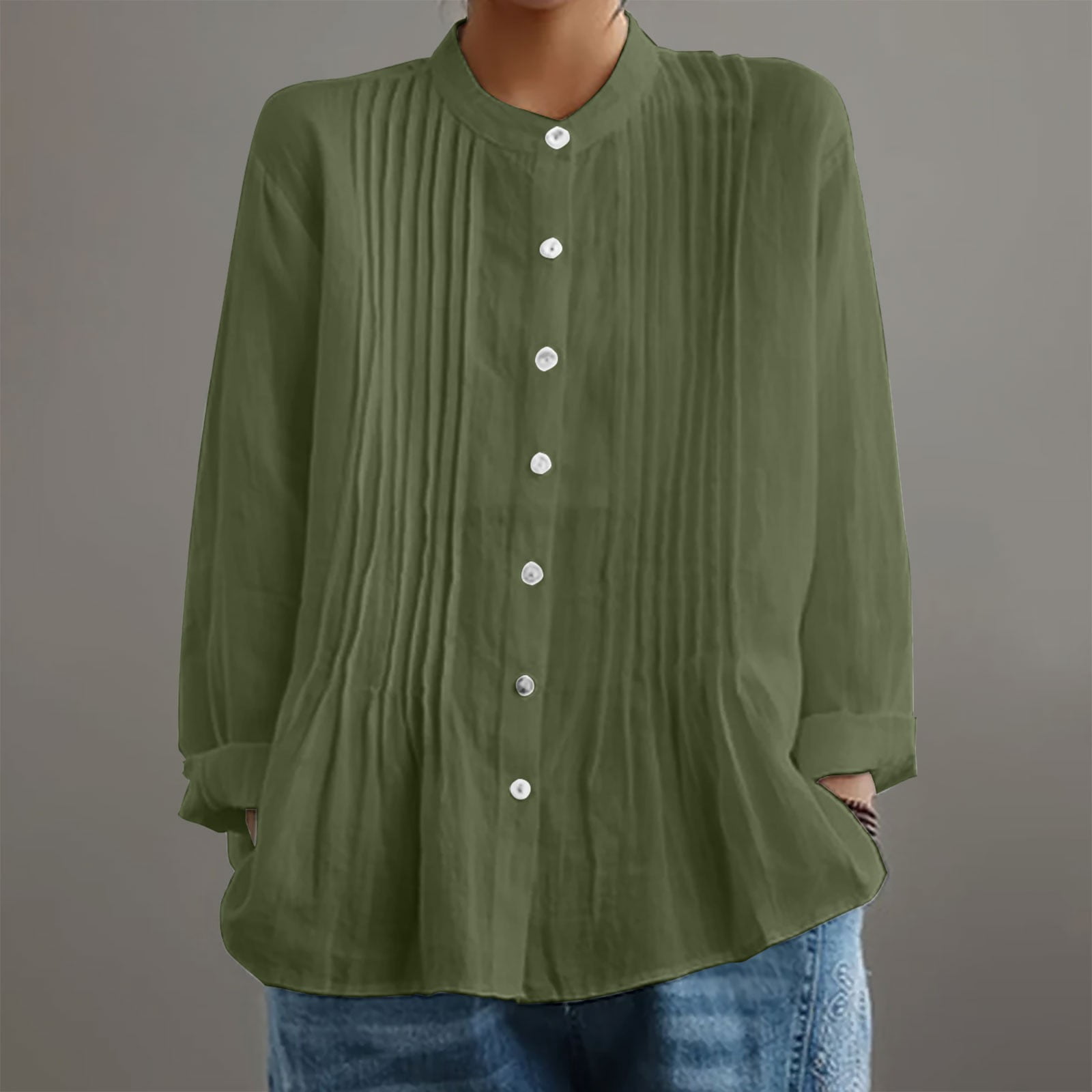 Women's Green Floral Printed Accordion Pleats Top