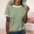 thumbnail image 1 of Green Womens Blouses Women's Spring Round Neck Color Blocked Loose Casual Short Sleeve T Shirt Ladies Tops and Blouses, 1 of 4