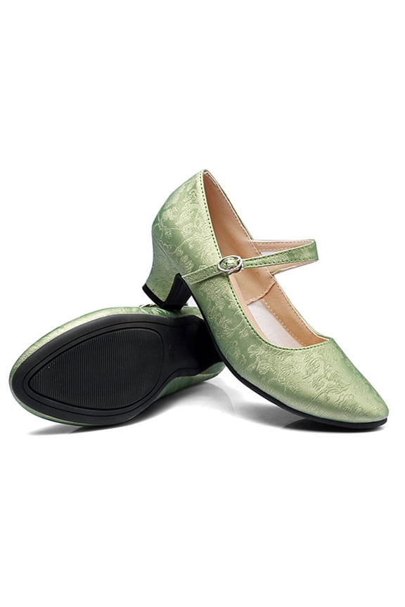 Green Womens Dance Shoes With Mary Jane Strap and Block Heel for Dance Practice and Casual Wear Fall Winter Season Foot Length 10.24 Inches