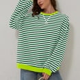 thumbnail image 1 of Green Womens Fall Tops Women Oversized Striped Color Block Long Sleeve Crew Neck Sweatshirt Casual Loose Pullover Shirt Top Sweaters for Women, 1 of 6