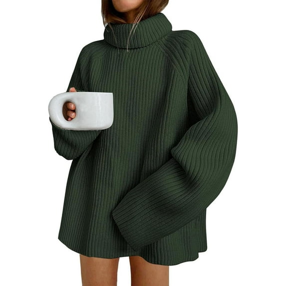 Green Womens Fall Tops Women's 2023 Winter Sweaters Oversized Turtleneck Long Sleeve Chunky Knitted Tunic Pullover Tops Sweaters for Women