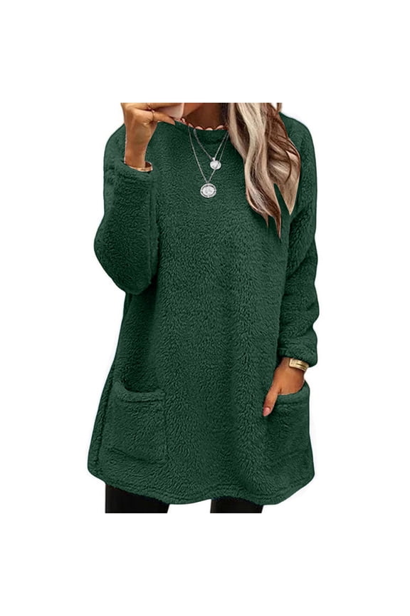 Green Womens Fall Tops Womens Winter Coat Loose Wool Jacket Long Sleeved Jumper with Pockets Sweaters for Women
