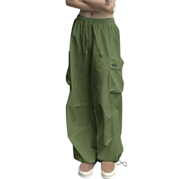 Green Womens Joggers Fashion Streetwear Wide Leg High Waist Straight Vintage Baggy Trousers Overalls With Pockets Wide Leg Pants Woman Size S