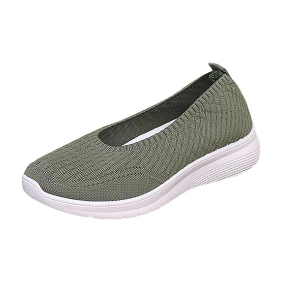 Green Womens Knit Slip-On Shoes Comfortable And Casual Lightweight Summer Style Low-Top Design Soft Sole For Easy Wear Thick Sole Construction Size 39