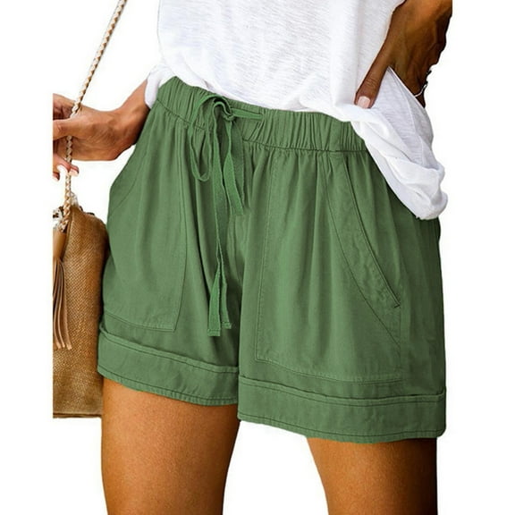 Green Womens Pants Splice Comfy Waist Pants Shorts Loose Elastic Pocketed Casual Drawstring Pants Casual Pants Women