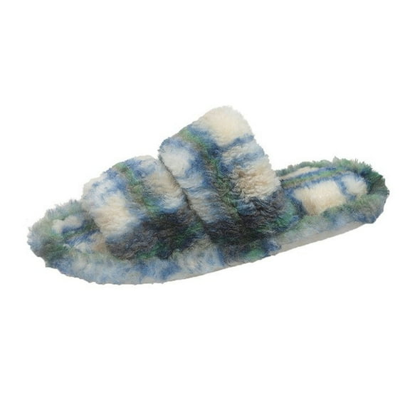Green Womens Plaid Slippers With Thick Soft Sole Warm And Cozy For Indoor Use During Cold Seasons