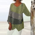 thumbnail image 1 of Green Womens Summer Tops 2025 Spring And Autumn New European And American Casual Loose V Neck Irregular Art Printed Long Sleeve Retro Top For Women Shirts for Women, 1 of 4