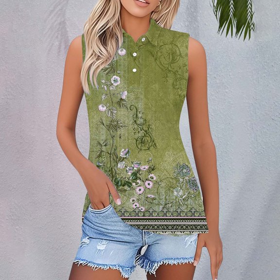 Green Womens Summer Tops Shirts for Women 2025 Summer Button Down Collared Sleeveless Tops Business Work Casual Basic Blouses Going Out Tops for Women