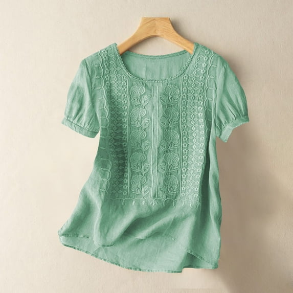 Green Womens Summer Tops Women's Fashionable Casual Solid Color Pleated Cotton And Linen Tops Shirts And T Shirts Shirts for Women