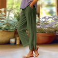 thumbnail image 1 of Green Womens Sweatpants Women Solid Straight Solid Elastic Pants Long Linen Women Waist Cotton Casual Slit Trouser Legs Pants Casual Pants Women, 1 of 6