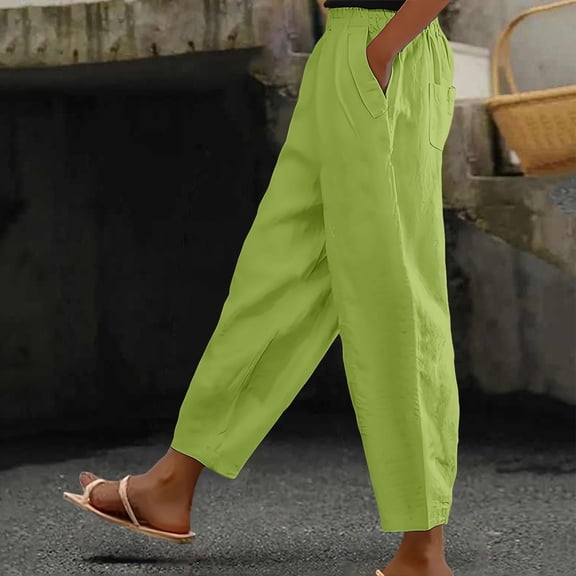 Green Womens Sweatpants Women's Pocket Cotton Linen Fashion Solid Color Pants Slim Casual Long Pants Casual Pants Women