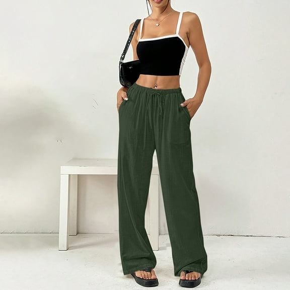 Green Womens Sweatpants Women's Spring and Summer Thin Solid Color Cotton and Linen Pocket Pants Casual Pants Casual Pants Women