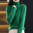thumbnail image 1 of Green Womens Sweatshirt Autumn New Turtleneck Sweater Ladies Loose Large Size Thick Knitted Sweater Bottom Shirt Fall Clothes for Women, 1 of 5