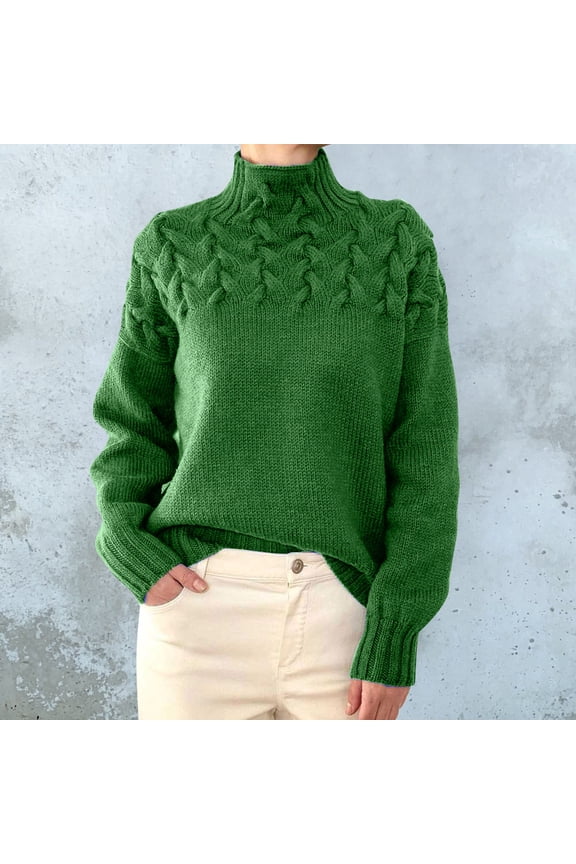 Green Womens Sweatshirt Women Turtleneck Sweater Women Cowl Neck Sweater for Women Fall Clothes for Women