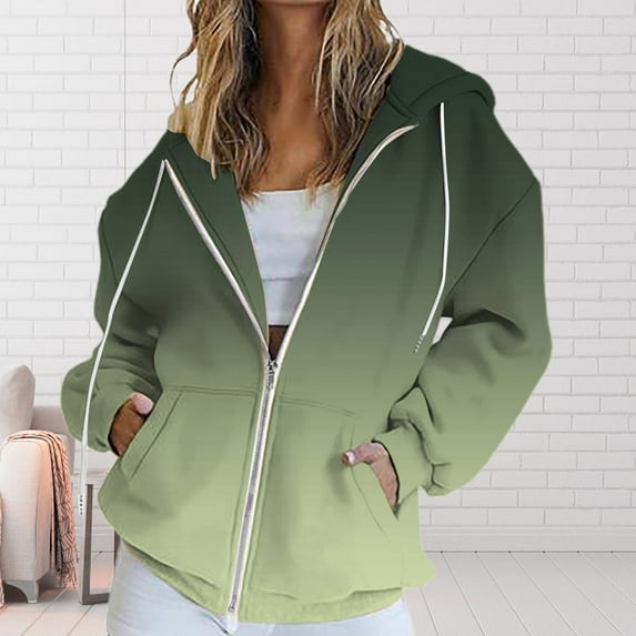 Green Womens Sweatshirt Women's Fall Jacket Oversized Pocket Sweatshirt Casual Clothing Zipper Track Jacket Solid Color Long Sleeve Tops Fall Clothes for Women