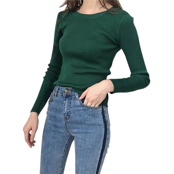 Green Womens Sweatshirt Women's Spring and Autumn Leisure Slim Fit Loose Knitted Stripe Solid Color Long Sleeve Round Neck Pullover Thin Sweater Fall Clothes for Women