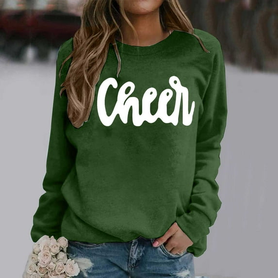 Green Womens Tops Cheer Shirt Football Mom Sweatshirt: Women Cheerleader Shirts Cheer Shirt Mama Embroidered Tops Fall Sweaters for Women 2024