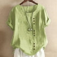 thumbnail image 1 of Green Womens Tops Lady Fashion Women Vintage O-Neck Floral Button Shirt Short Sleeves Top Blouse Going Out Tops for Women, 1 of 3
