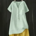 thumbnail image 1 of Green Womens Tops Linen Blouse Summer Beach Short Sleeve V Neck Button Down Top Casual Tunic Loose Shirt 2025 Shirts for Women, 1 of 3