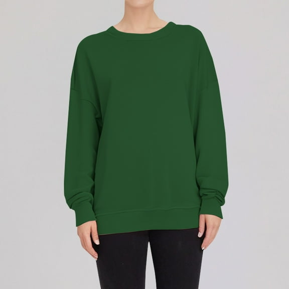 Green Womens Tops Woman's Casual Fashion Long Sleeve Solid Color Round Collar Hoodie Tops Shirts for Women