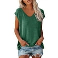 thumbnail image 1 of Green Womens Tops Women Cap Sleeve Summer Casual Tops V Neck Solid Color Casual Shirts Loose Fit Blouse Shirts for Women, 1 of 5
