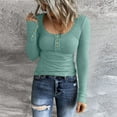 thumbnail image 1 of Green Womens Tops Women Long Sleeve Henley T Shirts Button Down Slim Fit Tops Scoop Neck Ribbed Knit Shirts Going Out Tops for Women, 1 of 5