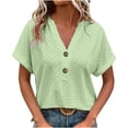 thumbnail image 1 of Green Womens Tops Women Summer Daily V Neck Short Sleeve Tops Casual Solid Lace Shirts Blouse Shirts for Women, 1 of 5