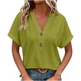 thumbnail image 1 of Green Womens Tops Women Summer Daily V Neck Short Sleeve Tops Casual Solid Lace Shirts Blouse Shirts for Women, 1 of 6