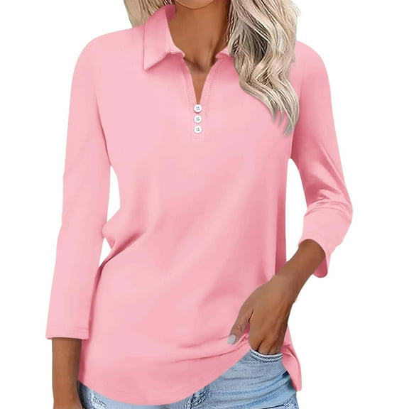 Green Womens Tops Women's 3/4 Sleeve Tops V Neck Button Shirts Casual Basic Tees Blouse Shirts for Women