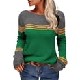 thumbnail image 1 of Green Womens Tops Women's Casual Hook Temperament Top Europe and The United States Long Sleeve Knitted Striped Matching Color Crew Neck Sweater Pullover Top Fall Outfits for Women 2025, 1 of 4