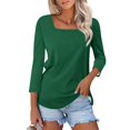 thumbnail image 1 of Green Womens Tops Women's Fashionable and Casual Solid Color Square Neck Three Quarter Sleeve Top T Shirt Going Out Tops for Women, 1 of 5