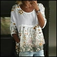 thumbnail image 1 of Green Womens Tops Women's Floral Print T Shirt Half Sleeved Round Neck Shirt 3/4 Sleeved T Shirt Loose Large Size T Shirts for Women, 1 of 3