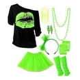 thumbnail image 1 of Green Womens Tops Women's Leisure Carnival Party Fishing Net Short Sleeved Earrings Necklace Leg Set Wrist Strap Glasses Headband Seven Piece Set Shirts for Women, 1 of 3