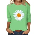 thumbnail image 1 of Green Womens Tops Women's Round Neck Printed Seven Sleeve Casual T Shirt Top Shirts for Women, 1 of 5