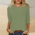 thumbnail image 1 of Green Womens Tops Women's Solid Color Round Neck Slim Seven Point Sleeve T Shirt Top, 1 of 5