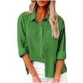 thumbnail image 1 of Green Womens Tops Women's Summer Solid Color Cotton and Linen Shirt with Pockets and Slit Long Sleeves Going Out Tops for Women, 1 of 3