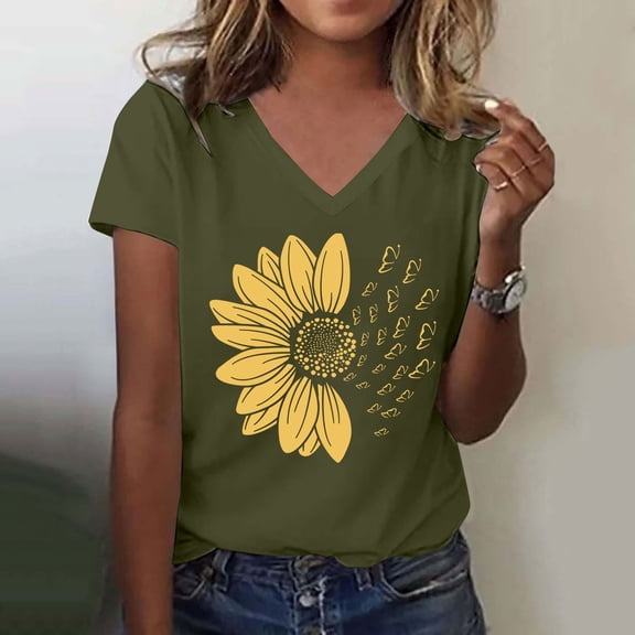 Green Womens Tops Women's Sunshade Summer T Shirt Plus Size Loose Top Top Girls Short Sleeve Graphic Casual V Neck T Shirts for Women