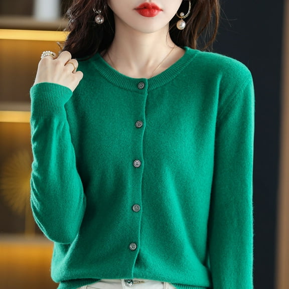 Green Womens Tops Womens Basic Crew Neck Long Sleeve Button Down Cardigan Going Out Tops for Women