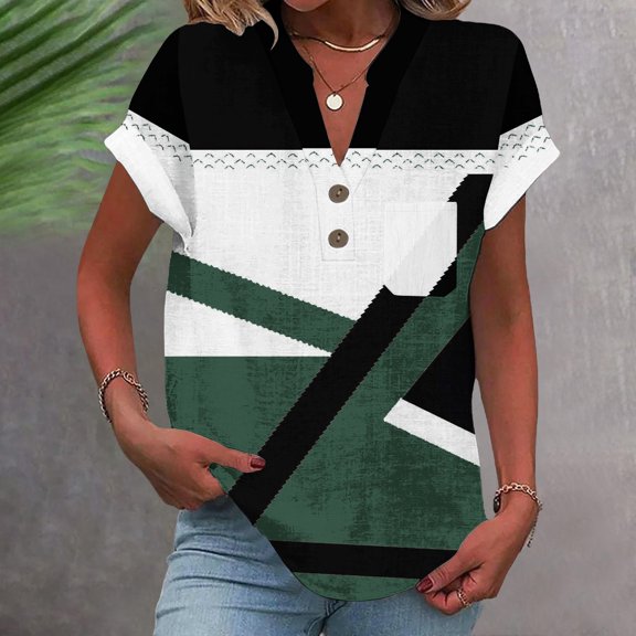 Green Womens Tops Womens Fashion T Shirts 2025 Short Sleeve Casual V Neck Summer Tops Cute Loose Fit Blouses Graphic Tees Features: Shirts for Women