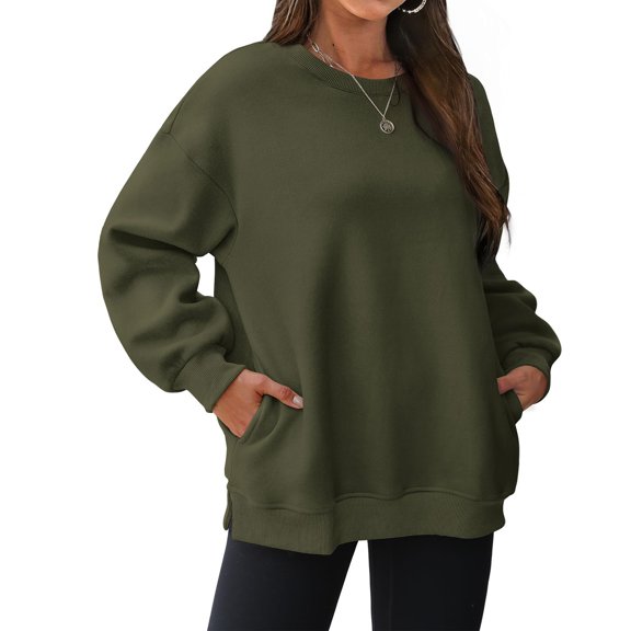 Green Womens Tops Womens Oversized Sweatshirts Crewneck Long Sleeve Tops Pullover Fall Fashion Clothes with Pocket Fall Outfits for Women 2025
